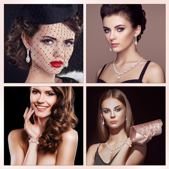 Rhinestone Jewelry Set with Shawl Clutch Purse for Women Evening Weddings - Picture 7 of 7